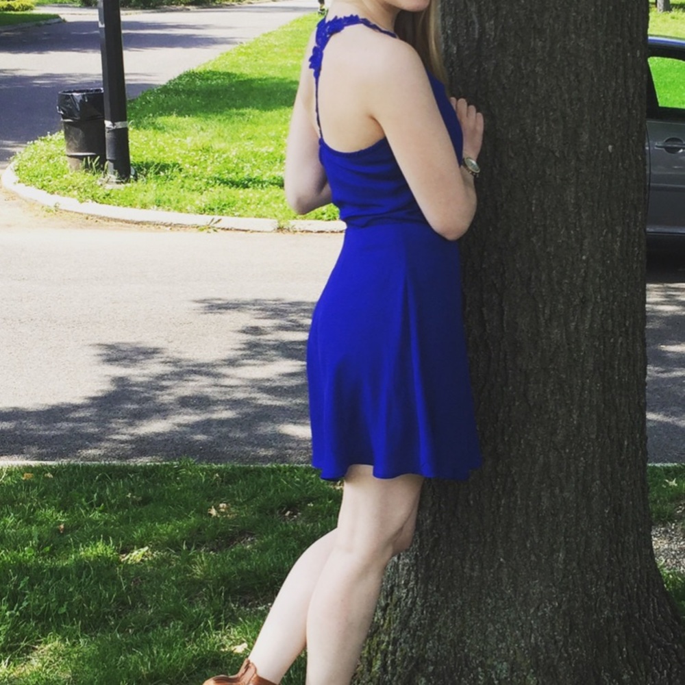 Blue Flare Dress with Lace Detail